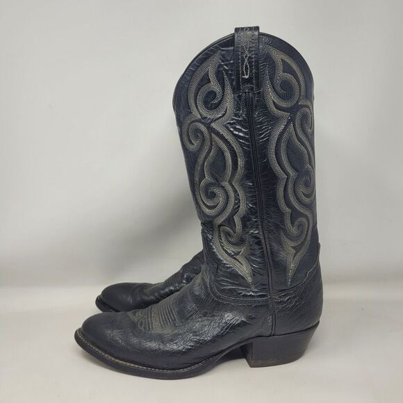 Tony Lama Boots Mens 8.5D Black Leather Western Cowboy Rodeo Embroidered 8410 - Picture 9 of 11